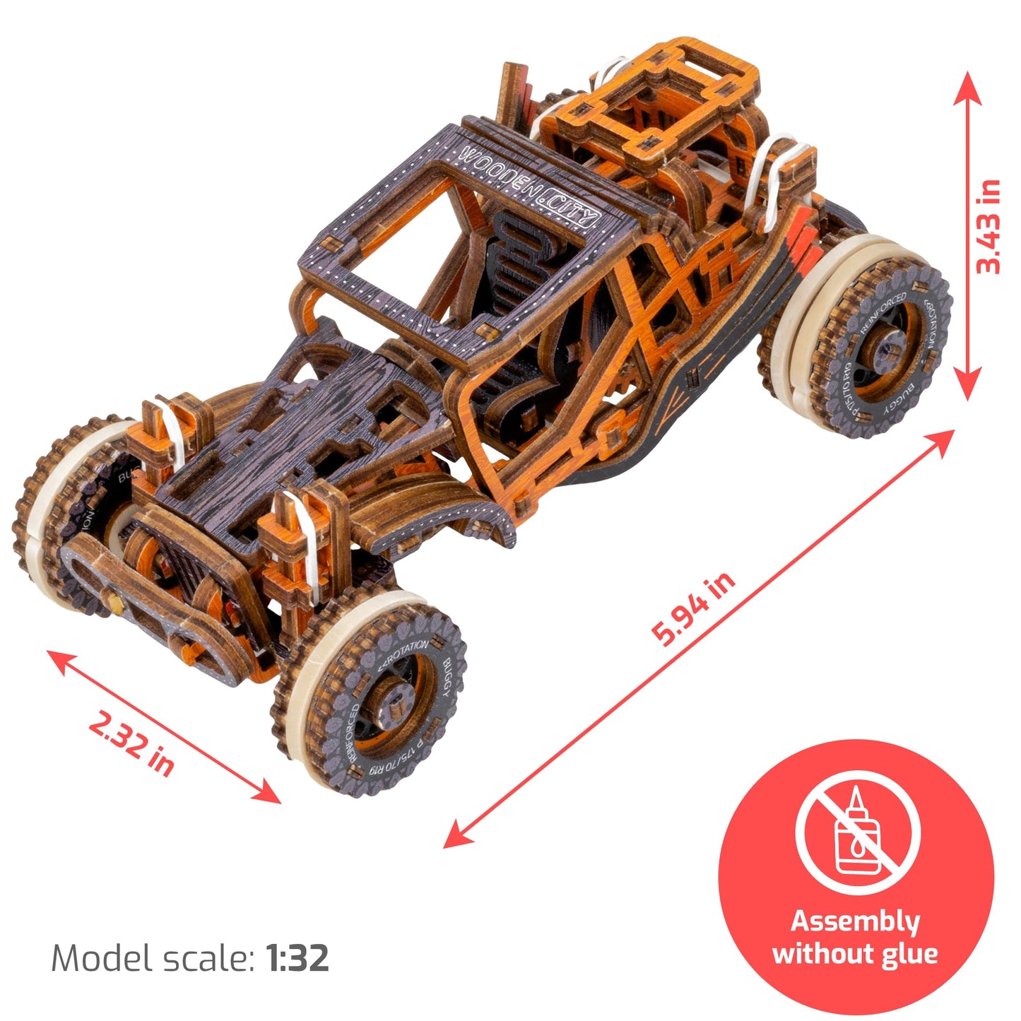 WOODEN.CITY Engineering DIY Wooden Model to Built - Model Car Kits - enhanced 3D Wooden Puzzles for mature-themeds - Detailed Model Kits for Enthusiasts and Collectors (Dune Buggy Car Puzzle Model)