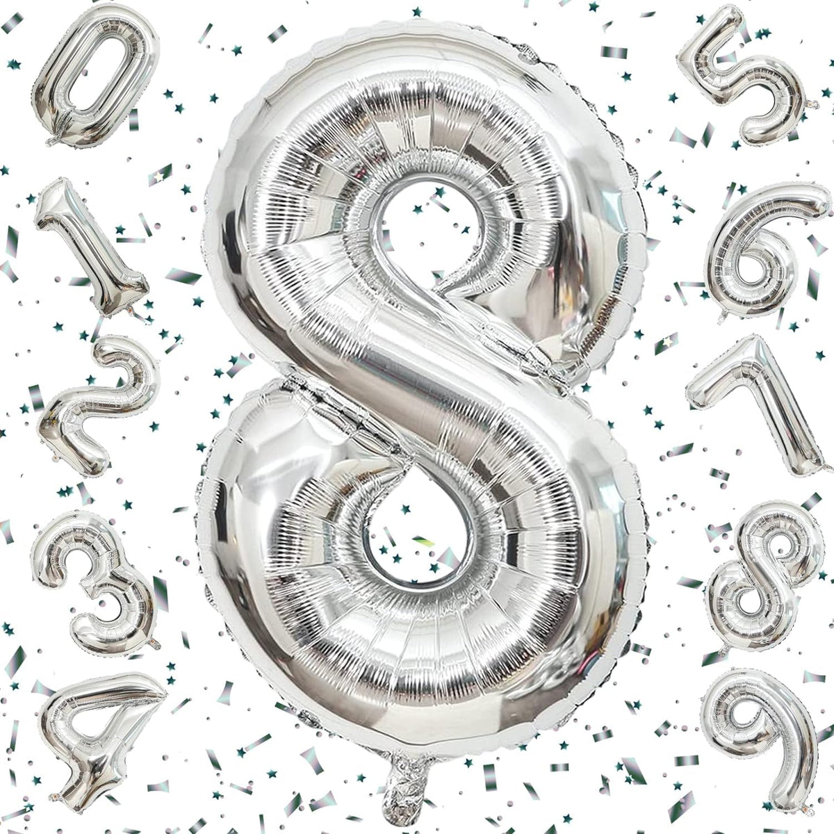 Flyloons 8 number Silver Foil Balloon 16 inch Size Birthday Decoration Items | 8th Year Balloons | Eight