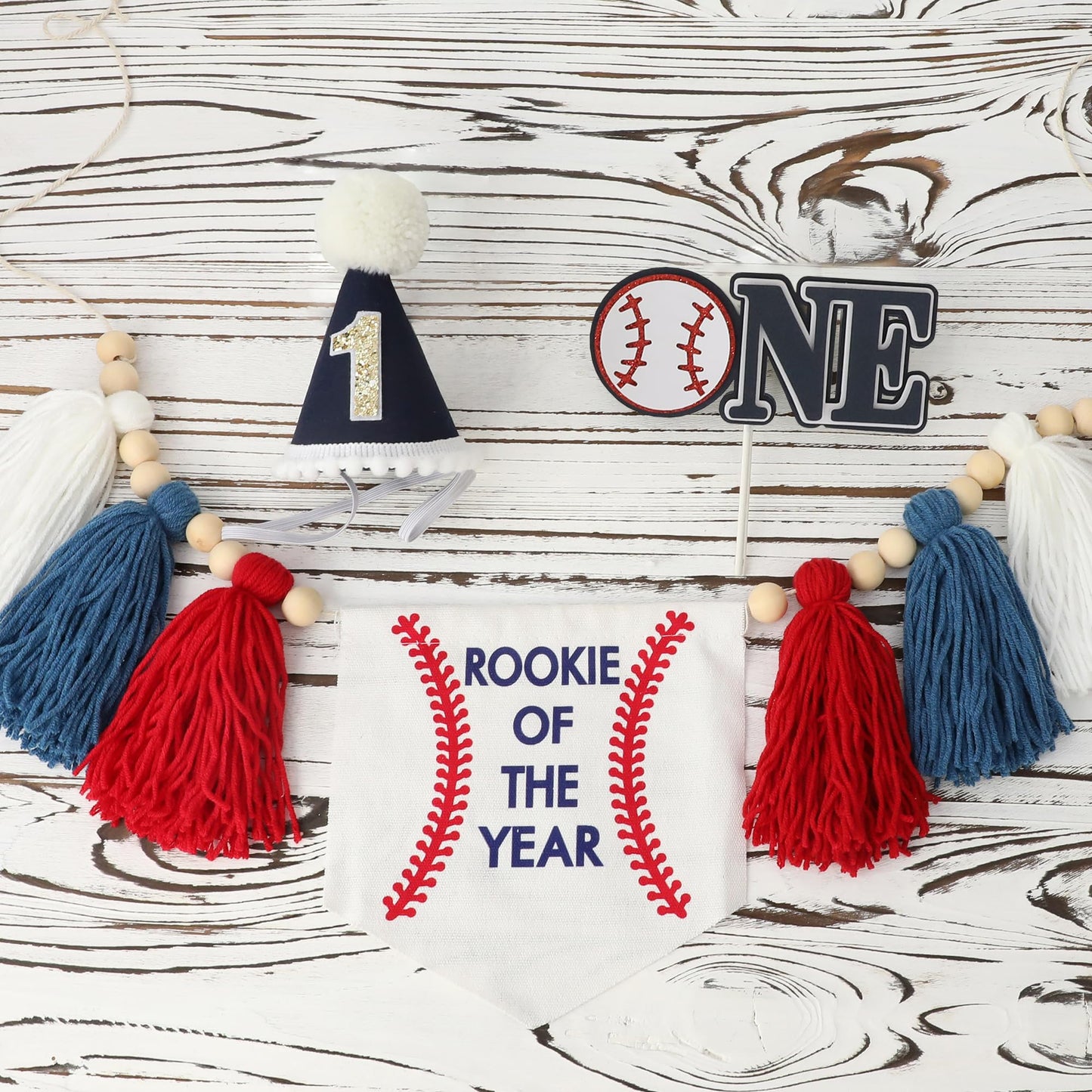 HODIHIWI Baseball Baby Boy First Rookie Of The Year High Chair Banner 1st Cake Topper Birthday Party Decorations