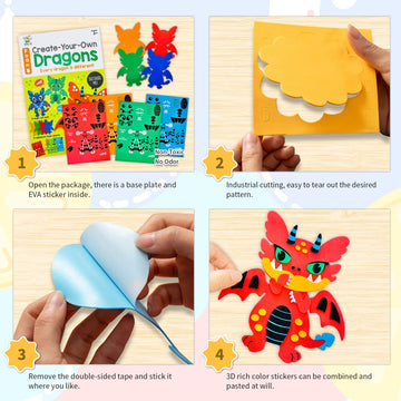 Vkpi 4 Pieces Eva Foam Art Crafts Gift Kit, Creative Make Your Own Dragon, Cartoon Foam Paper Craft Projects For Kids Ages 4+ To