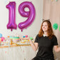 19Th Birthday Laser Hot Pink Balloons, Large Foil Number 19 Balloons For Women Anniversary Decor, 40'' Self Inflating Bright Pin