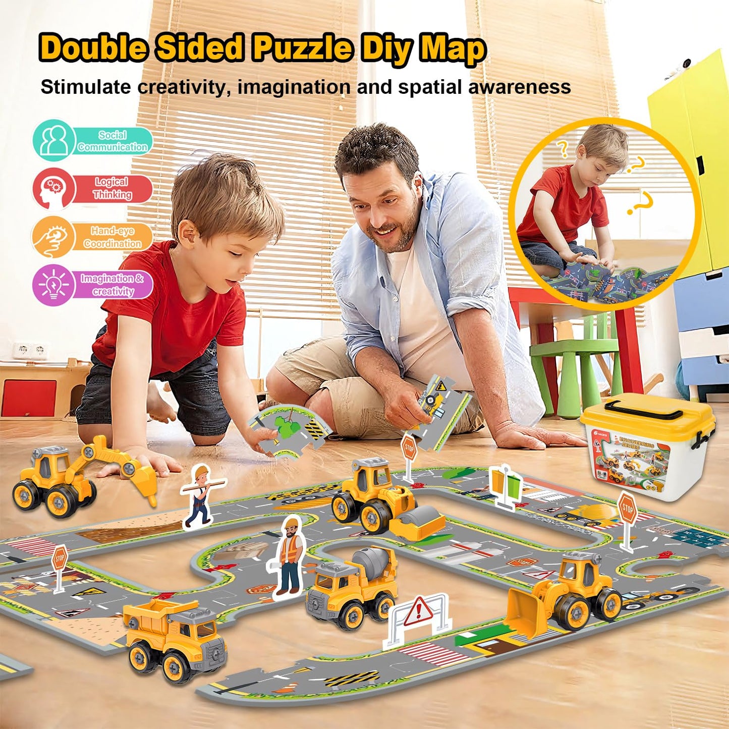 Trovogil Take Apart Construction Truck Excavator Toy, STEM Building Set, 1:64 Scale, Educational Plastic Toy for Kids Ages 3-8