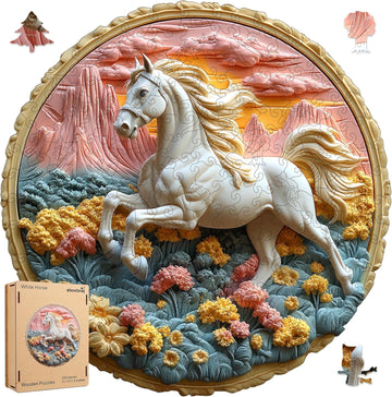 Wooden Puzzle For Adults 200 Piece - 3D Vision Effect Galloping White Horse Wooden Puzzle Unique Shape Advanced Wooden Jigsaw Pu