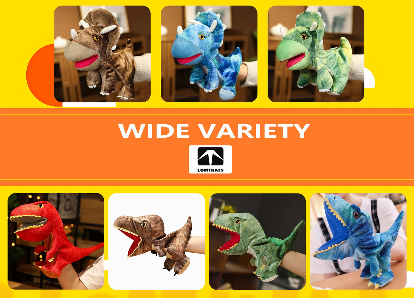 LOMTRATS Dinosaurs Hand Puppets for Kids,Toddler Includes Triceratops and Tyrannosaurus Rex with Movable Open Mouths, Perfect fo