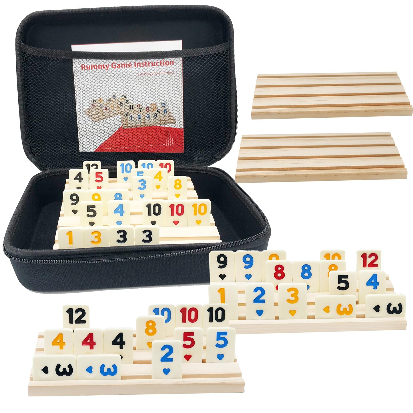 Rummy Cube Game With Case 6 Players, Large Number Rummy Cube For 6 Player With 6 Wooden Racks/Trays, 160 Tiles Travel Size Rummy