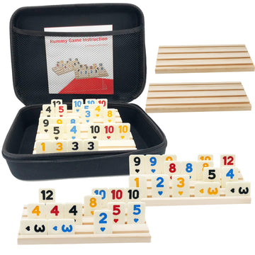 Rummy Cube Game With Case 6 Players, Large Number Rummy Cube For 6 Player With 6 Wooden Racks/Trays, 160 Tiles Travel Size Rummy
