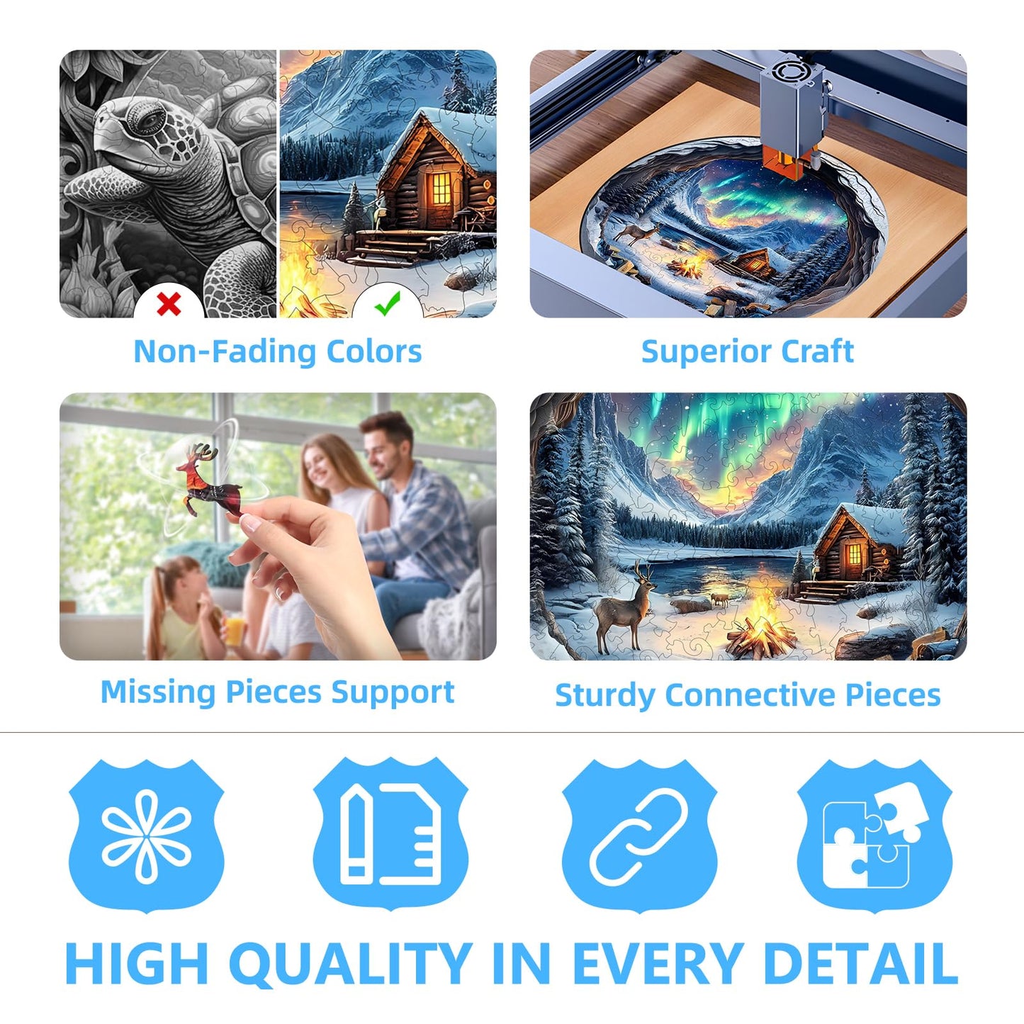 Wooden Puzzles for mature-themeds  Flat Puzzle with 3D Visual Effect  Aurora World Wooden Jigsaw Puzzles for mature-themeds 100 Pieces  Winter Wood Puzzles mature-themed  Unique Shape  Wall Art Canvas Puzzle (S-8.5 * 8.5in)