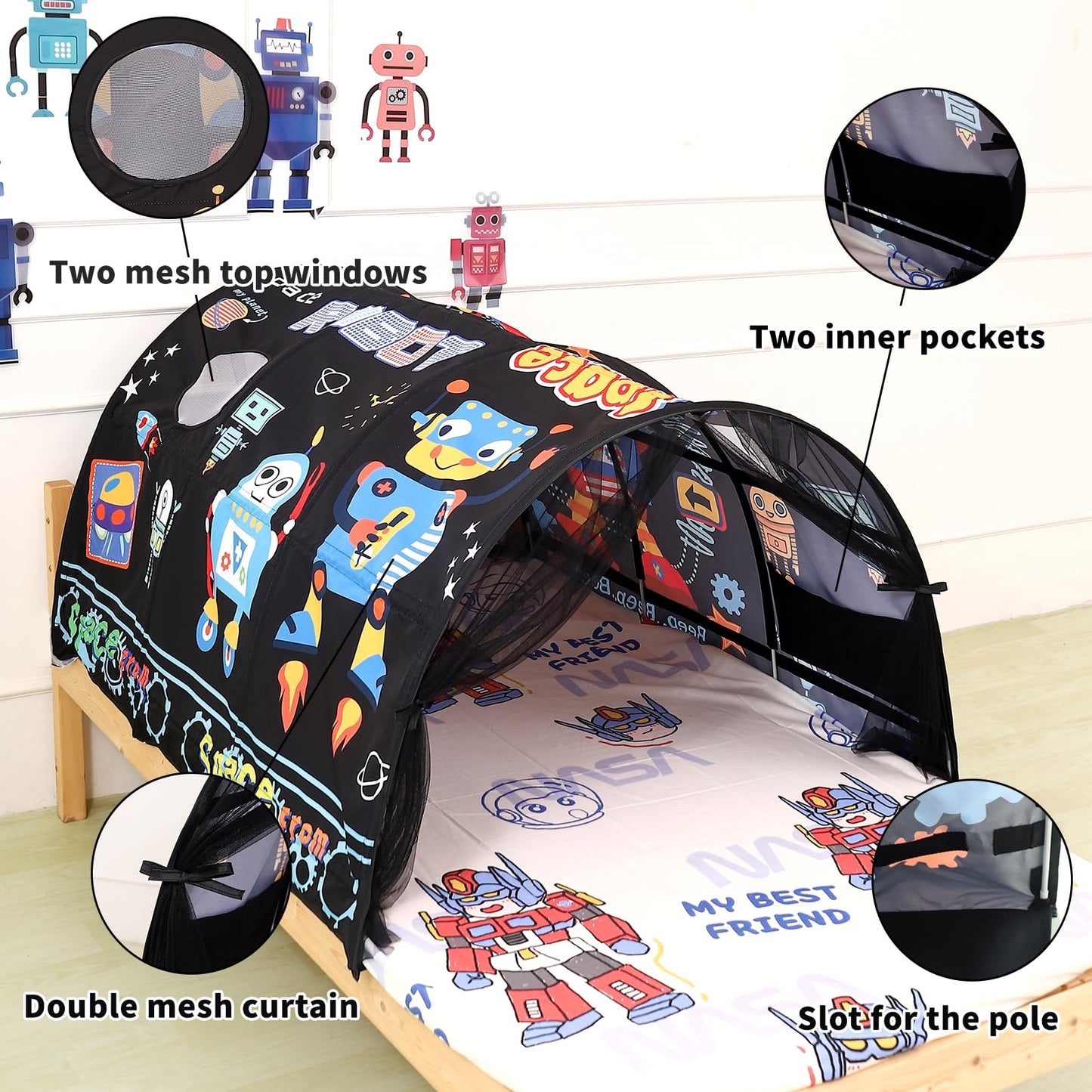 Crawlbo Kids Bed Tent Twin Beds - Zoos And Cars Wonder Play Tents Boys Girls Ventilated Indoor Play Tent Children Promotes Indep