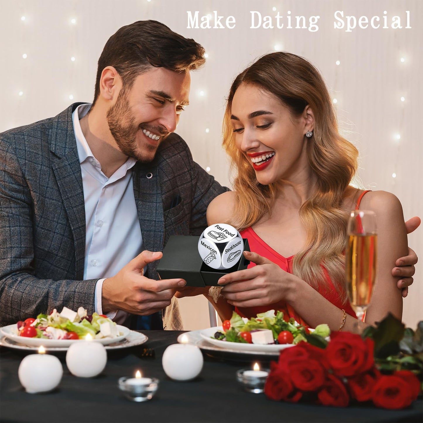 Ptshow Valentines Day Gifts For Him Her Women Men, Steel Food Decision Dice For Couple Gifts Girlfriend Boyfriend Funny White El