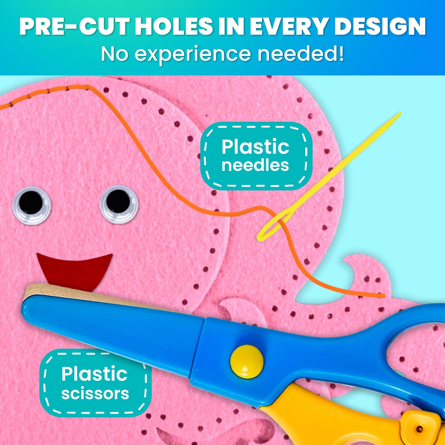 UOKKA Kids Crafts Ages 4-8, DIY Beginner Needle and Thread Kit - 12 Sea Animals Sewing Kit Basic - Fun Arts Crafts for Kids Ages