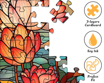 Pickforu Stained Glass Flower Puzzles For Adults 1000 Pieces, Vintage Art Puzzles Floral, Impossible Hard Challenging Puzzles For Adults, Colorful Stained Glass Jigsaw Puzzle