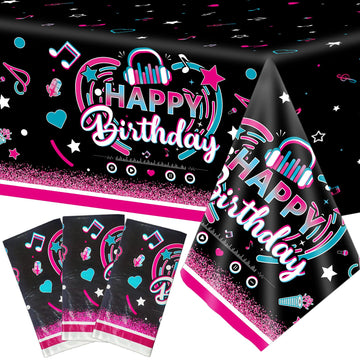 3 Pieces Music Party Tablecloth Happy Birthday Table Cover Decoration Music Note Social Media Themed Party Supplies Favor Disposable Plastic Tablecloth