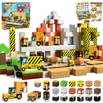 Annexfun Magnetic Blocks-100Pcs Magnetic Building Blocks, Magnetic Blocks Road With Car Stem Toddler Kids Toys, Construction Toys For Kids Ages 3+, Christmas Birthday Gifts For Boys & Girls