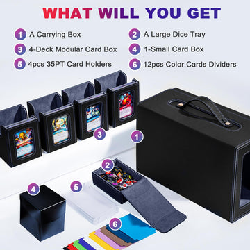 ArtBoutiq Commander Deck Box for MTG  6-Deck Modular Card Case with Dice Tray Holds 600+ Double-sleeved Cards  Removable Trading Cards Storage Box with 35PT Magnetic Card Holders for TCG  Black