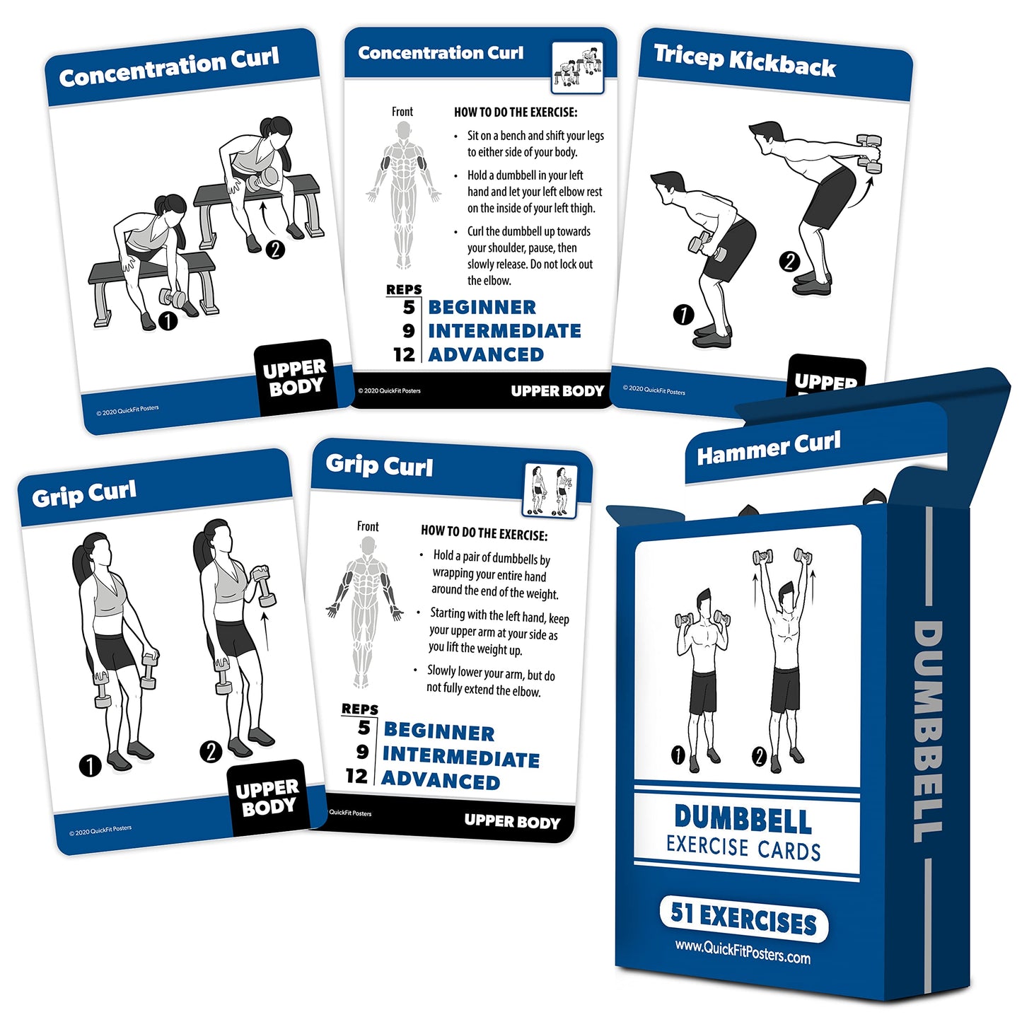 Palace Learning 3 Pack Exercise Cards - Dumbbell, Bodyweight & Yoga, Laminated, 2.5" x 3.5", Model: 3PK-DUM-BODY-Y