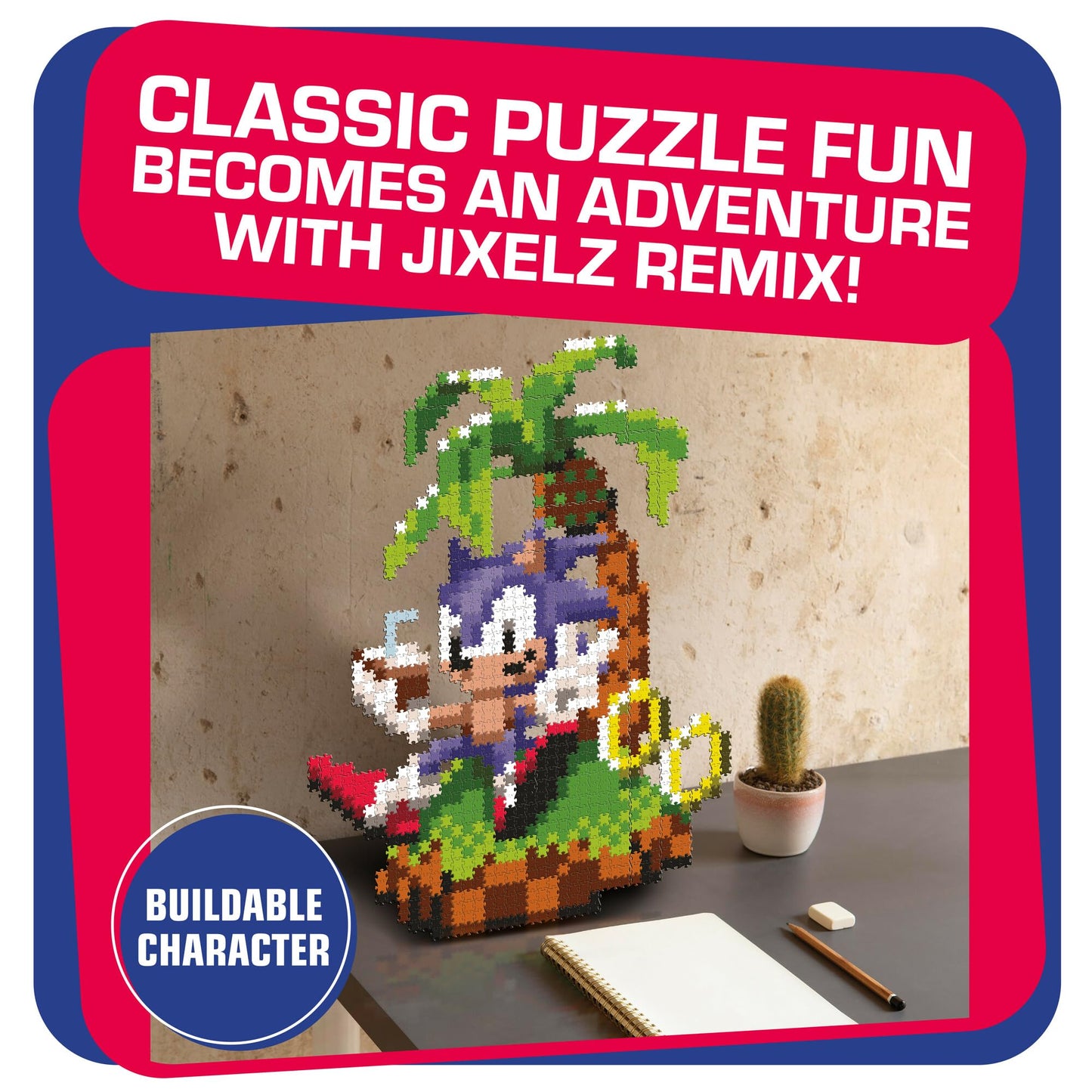 TOMY Jixelz Remix Sonic Craft Kit - 700+ Pieces - Pixel Art Decor - 12x16 inches - Multicoloured - No Heat or Water Required - Model T73687
