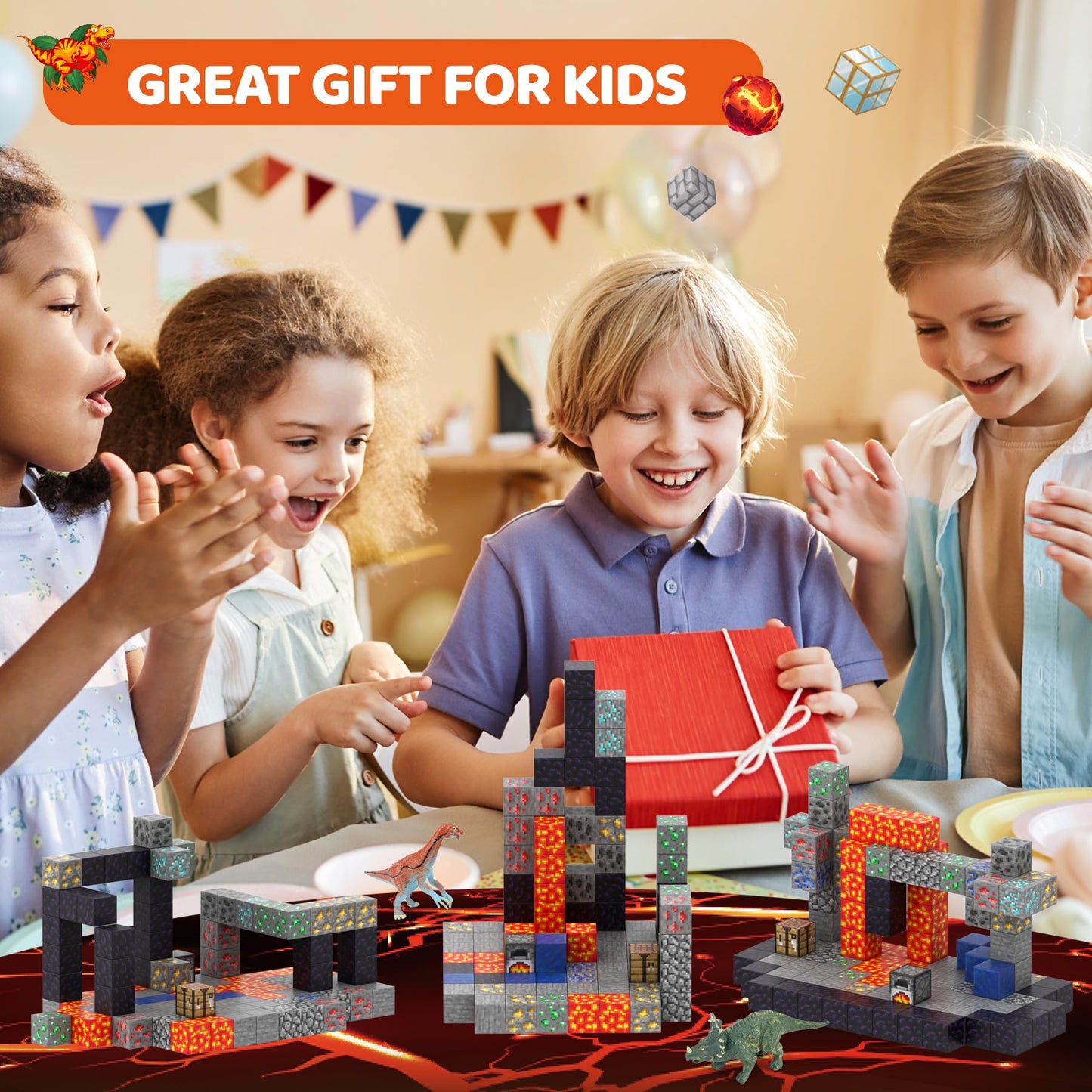 Dulsaera Magnetic Blocks 110Pcs With 6 Animal Toys, Volcano Building Blocks Set, Toys For Boys & Girls Age 6-8, Stacking Buildin
