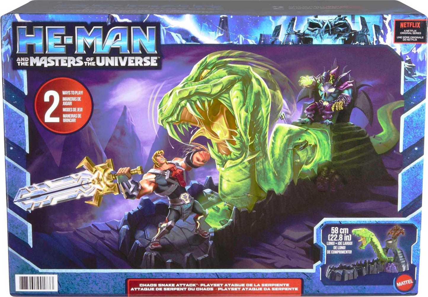 Masters of the Universe He-Man and The Chaos Snake Attack Playset  Skeletor Fortress with 2 Action Figures (He-Man & Skeletor)  Gift for mature-themed Collectors & Motu Fans Ages 4 Years & Older