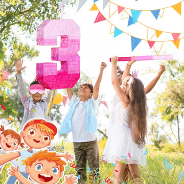 Sratte Number Piñata Pink Piñata Birthday Decorations Gradient With Stick Blindfold Confetti For Girls Boys Birthday Anniversary Party Decorations Supplies(Number 3)