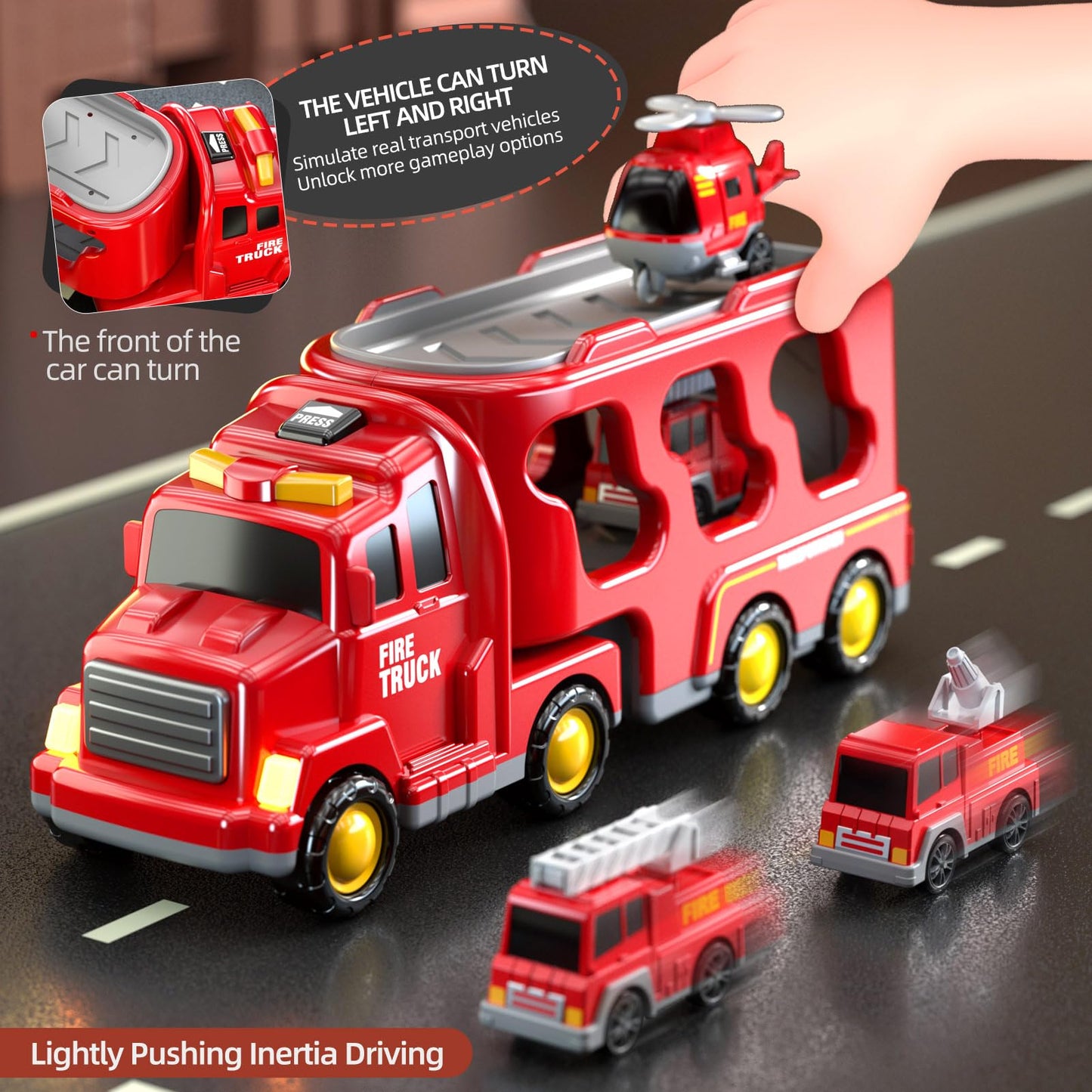 Beby Buty 5 in 1 Fire Trucks Cars Toys for Toddlers 3-5, Boy Toddler Car Truck Toys with Light Sound, Birthday Gifts Toys for 3