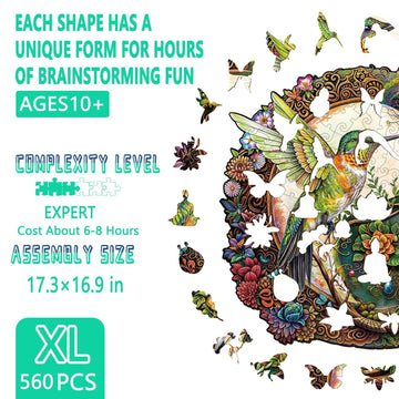 Wooden Puzzles for mature-themeds - Yin Yang Hummingbird Wooden Jigsaw Puzzles for mature-themeds  Unique Shaped Wood Puzzles mature-themed  Perfect for Birthday Gifts  Family Game  Royal Size 560 Piece 17.3 x 16.9in