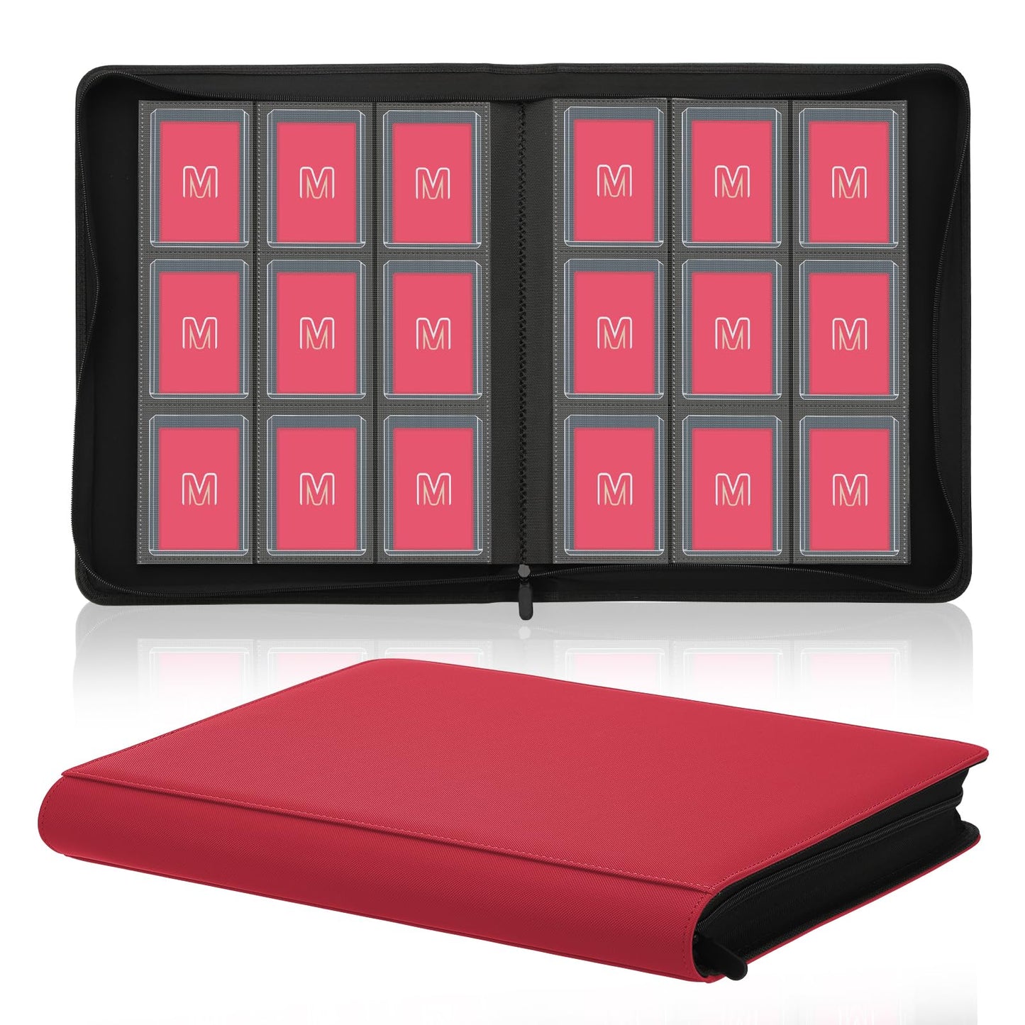 Toploader Binder Trading Card Binder Storage Hold up 288 Cards 9-Pocket Top Loader Binder with Sleeves for 3x4 Rigid Toploaders Hard Cases (9Oxblood Red)