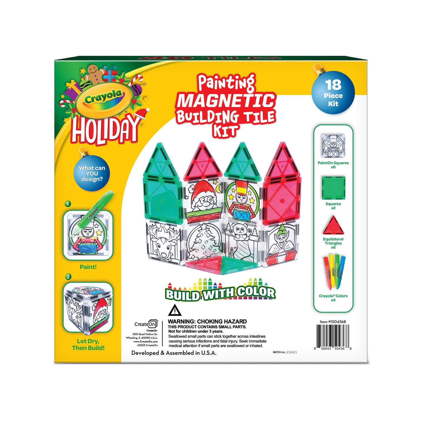 Createon Crayola Painton Holiday Magnetic Tiles, Magnetic Kids’ Building Toys, Stem Learning Travel Toys For Boys And Girls, 18-Piece Set