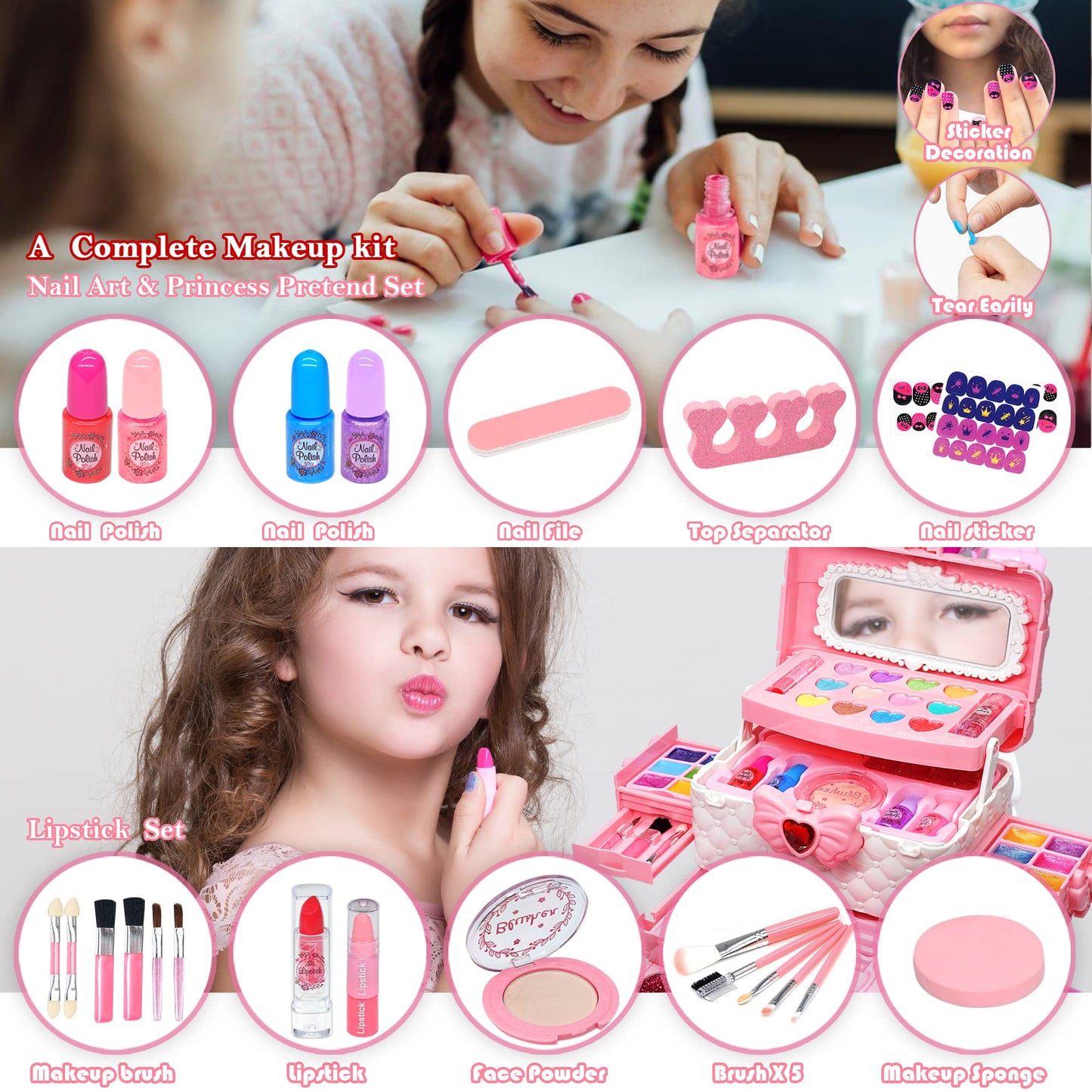 Kids Makeup Kit for Girl - Toys for Girls Washable Make Up for Little Girls,Non Toxic Toddlers Cosmetic Kits,Child Play Makeup T