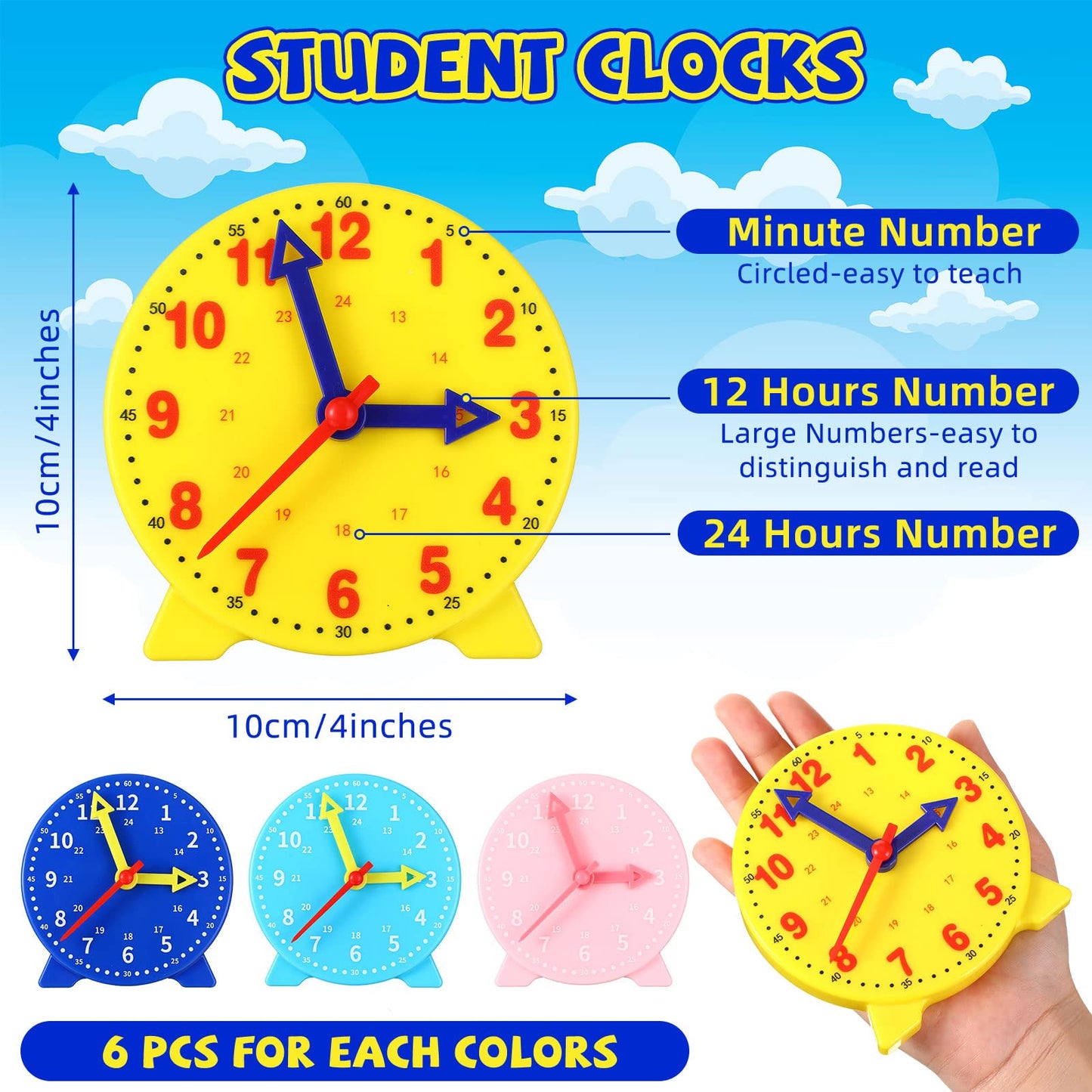 Batiyeer 24 Pcs Teaching Clock Kit for Kids to Tell Time Teaching Mini Geared Clock for Kids Basic Math Development Teacher and