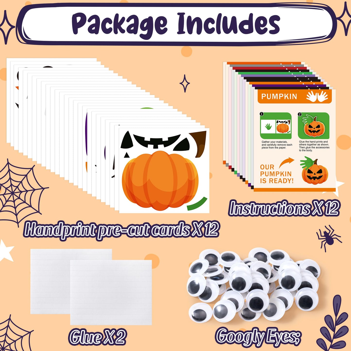 WATINC Halloween Handprint Art Craft - Halloween Pumpkin Witches Zombie DIY Craft Kit, Bats Spiders Themed Hand Print Arts Suppl