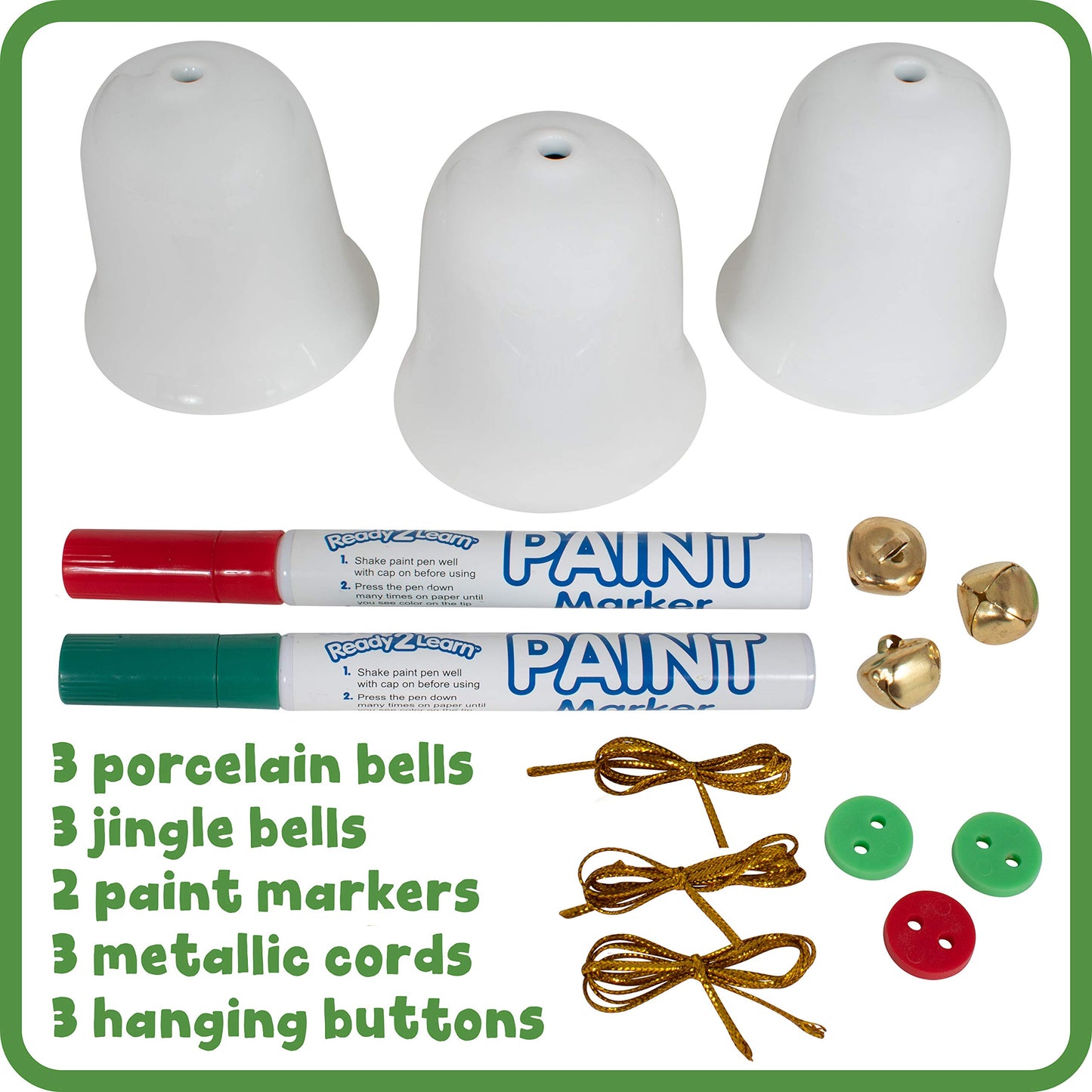 READY 2 LEARN Christmas Crafts - Design Your Own Porcelain Bells - Craft Kit for Kids - Christmas Tree Decorations - All Materia