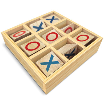 Gamie Wooden Tic-Tac-Toe Game, Small Travel Game With Fixed Spinning Pieces, Classic Wood Game For Kids, Fun Indoor Game Night Activity For Boys And Girls