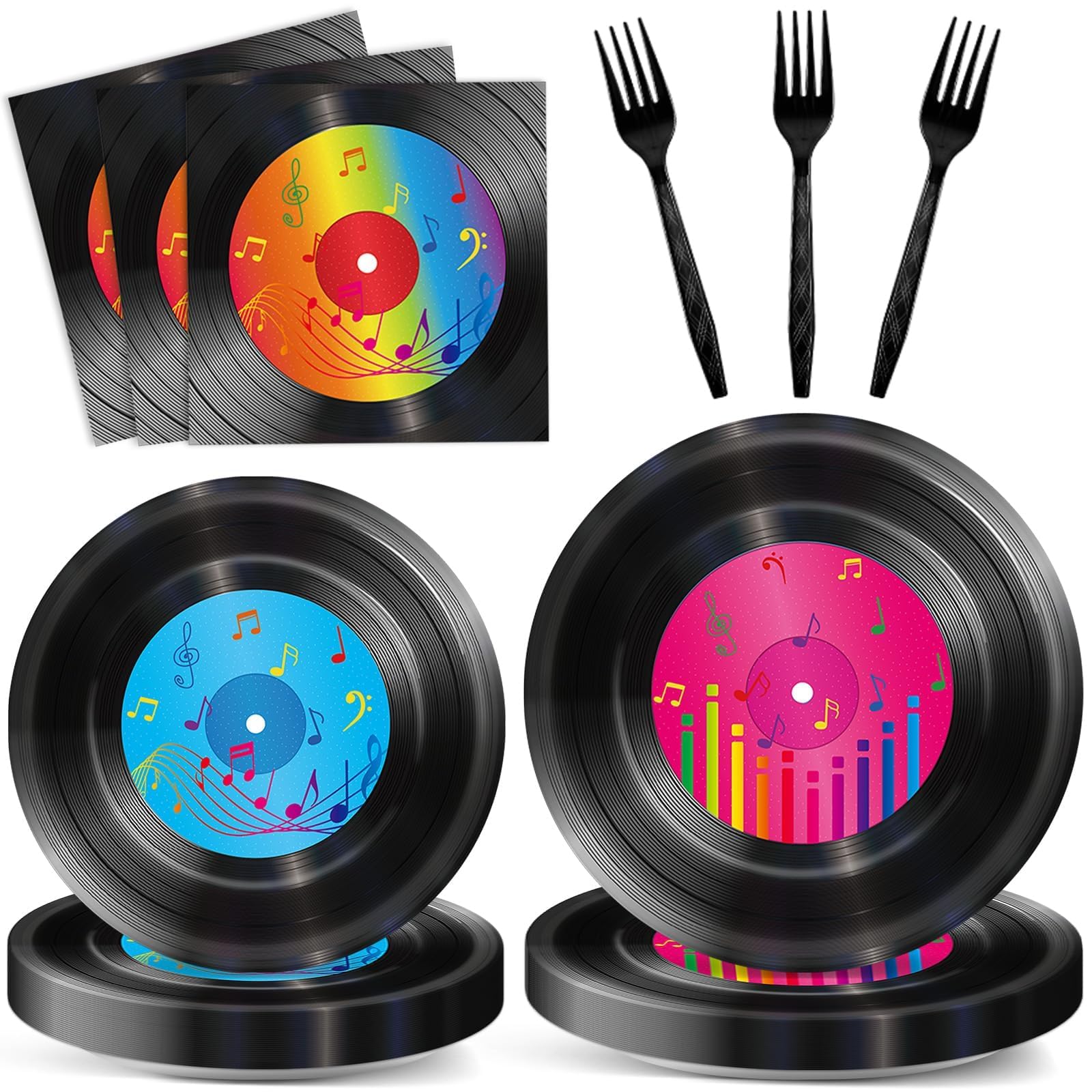 200 Pcs Vinyl Record Tableware Disposable For 1950'S Rock Music Party Supplies Back To 50S Rock Dinnerware Set Dessert Paper Plates Napkins Forks 50'S Theme Rock Party Retro Decorations Serve 50 Guest