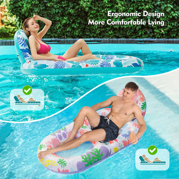 2 Pack Pool Floats mature-themed Heavy Duty-mature-themed Pool Float Lounger with Cup Holders  Backrest & Footrest Pool Lounge Float Pool Floaties Rafts for Beach Lake Party(Pink  Blue)
