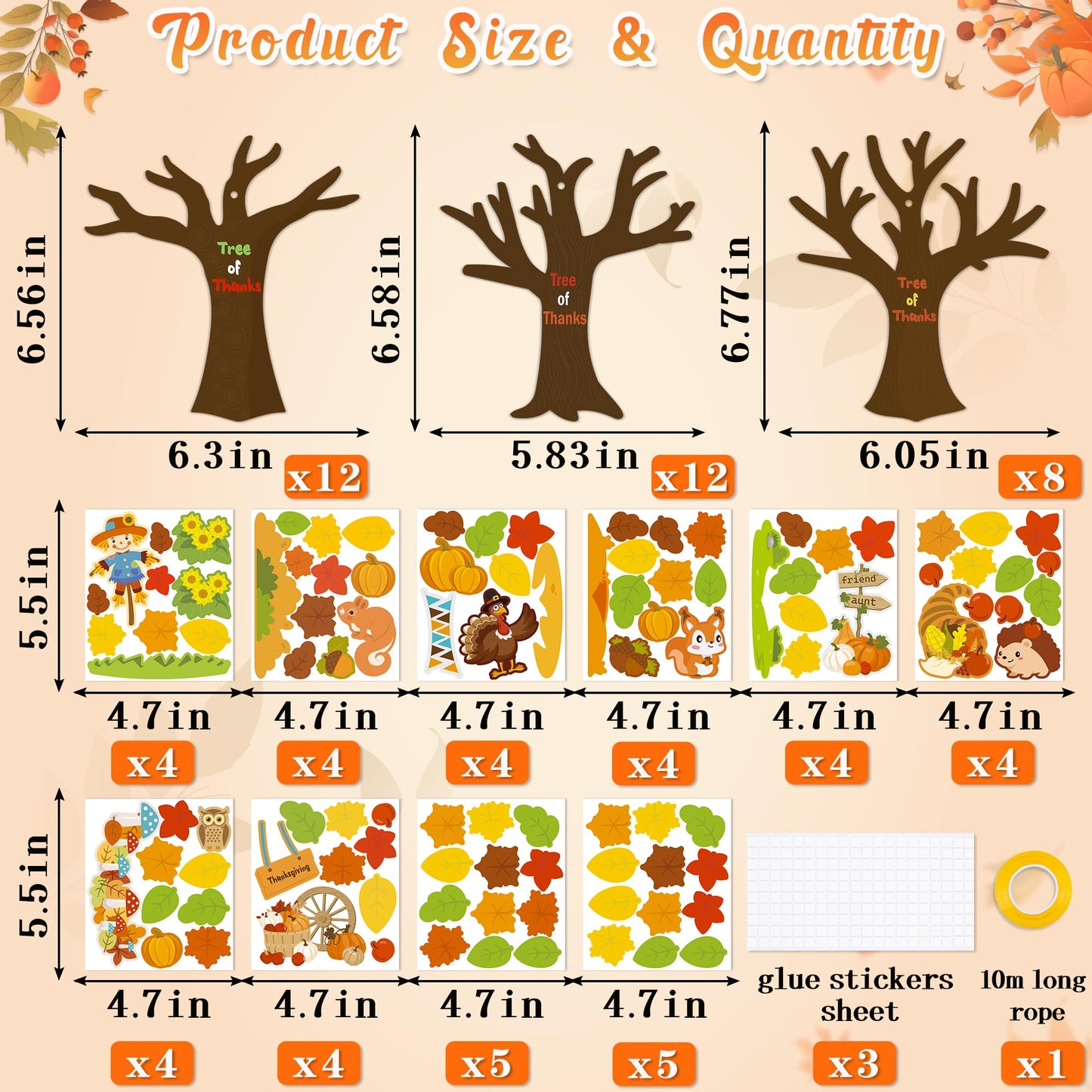 80UncleKimby 32 Pack Thanksgiving Crafts for Kids Tree of Thanks Make Your Own Thanksgiving Tree Hanging Ornament Fall Activity