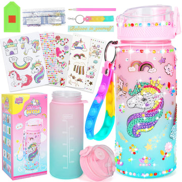 Decorate Your Own Water Bottle Kits For Girls Age 4-12, Unicorn Gem Girls Diamond Painting Crafts, Arts And Crafts Kits Toys Unicorn Gifts For 3-10 Year Old Girls Kids Birthday (Unicorn 600Ml)