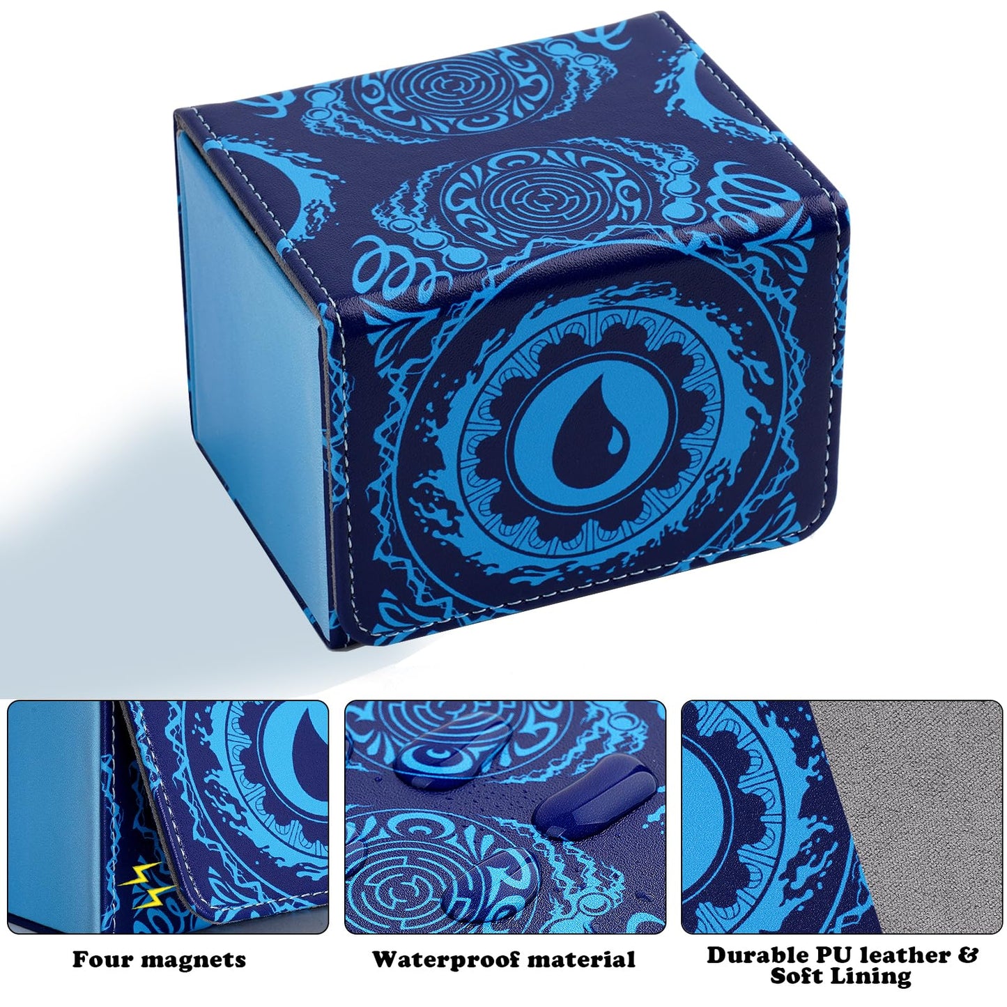 Deck Box for MTG Cards  Trading Commander Deck Case Holds 120+ Sleeved Cards  PU Leather Magnetic Collectible Card Storage Box Fits for TCG Magic Card (Blue)