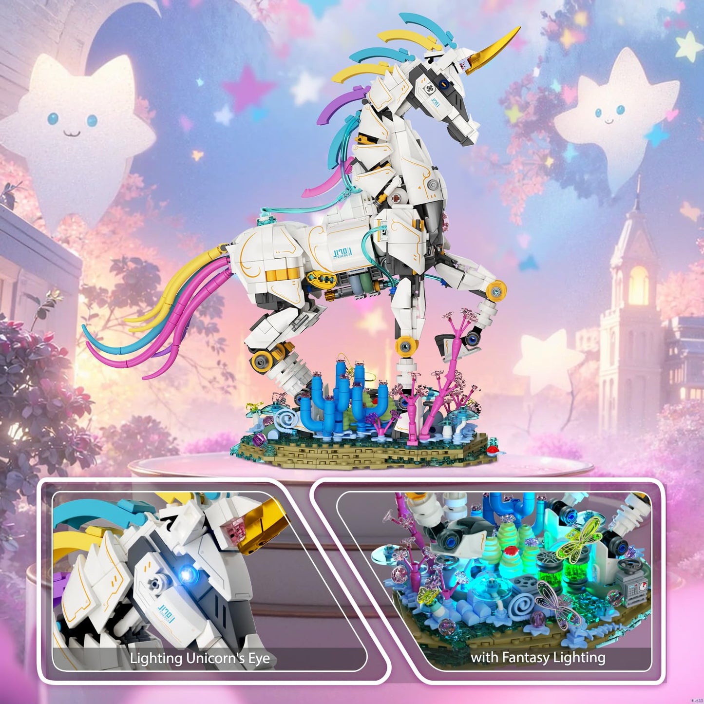 NUTCRACKER Unicorn Building Set - 1492 Pieces, Light-Up Rainbow Model, 12.2"x8.27"x3.94", Ideal Gift for Ages 8+, Style A