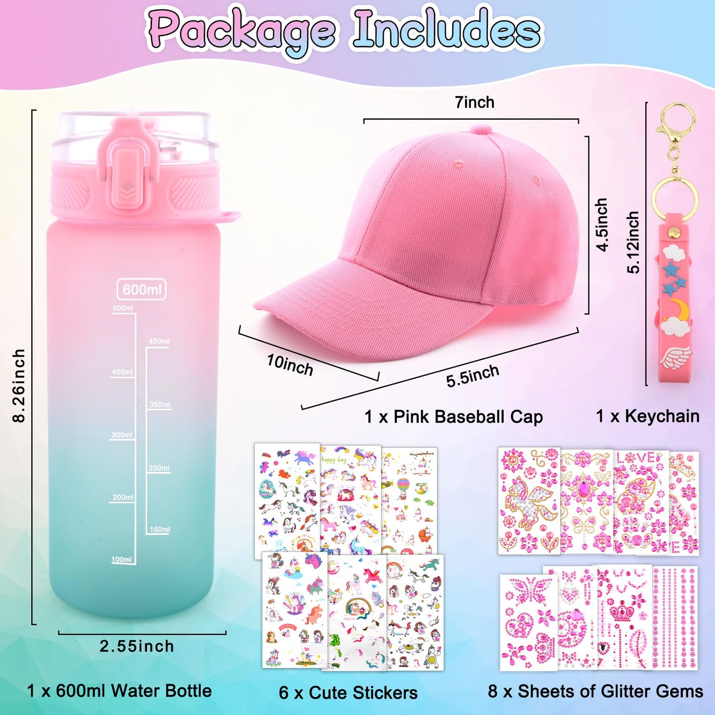 Valentines Day Gifts Gifts for Kids, Decorate Your Own Water Bottle and Baseball Cap, Birthday Gifts for Girls Ages 4-6, Fun Art