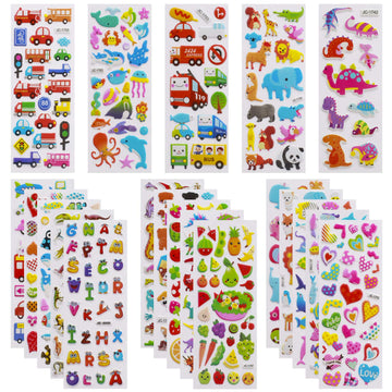 3D Stickers For Kids Toddlers 550+ Vivid Puffy Kids Stickers 24 Different Sheets, Colored 3D Stickers For Boys Girls Teachers, R