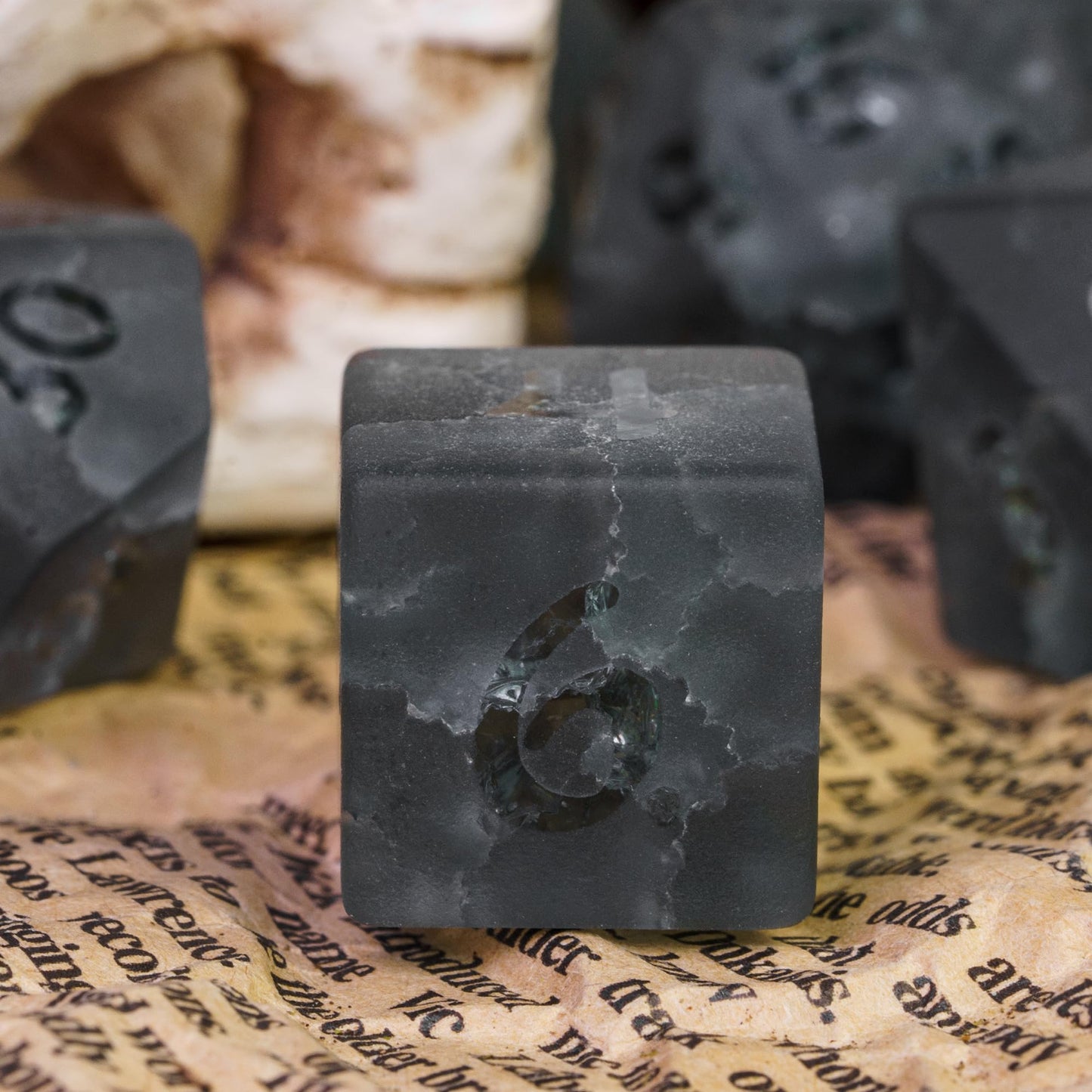 Udixi Black Cracked Glass Dice Set D&D, 7 Piece Glass Polyhedral Dnd Dice For Dungeons And Dragon Tabletop Game