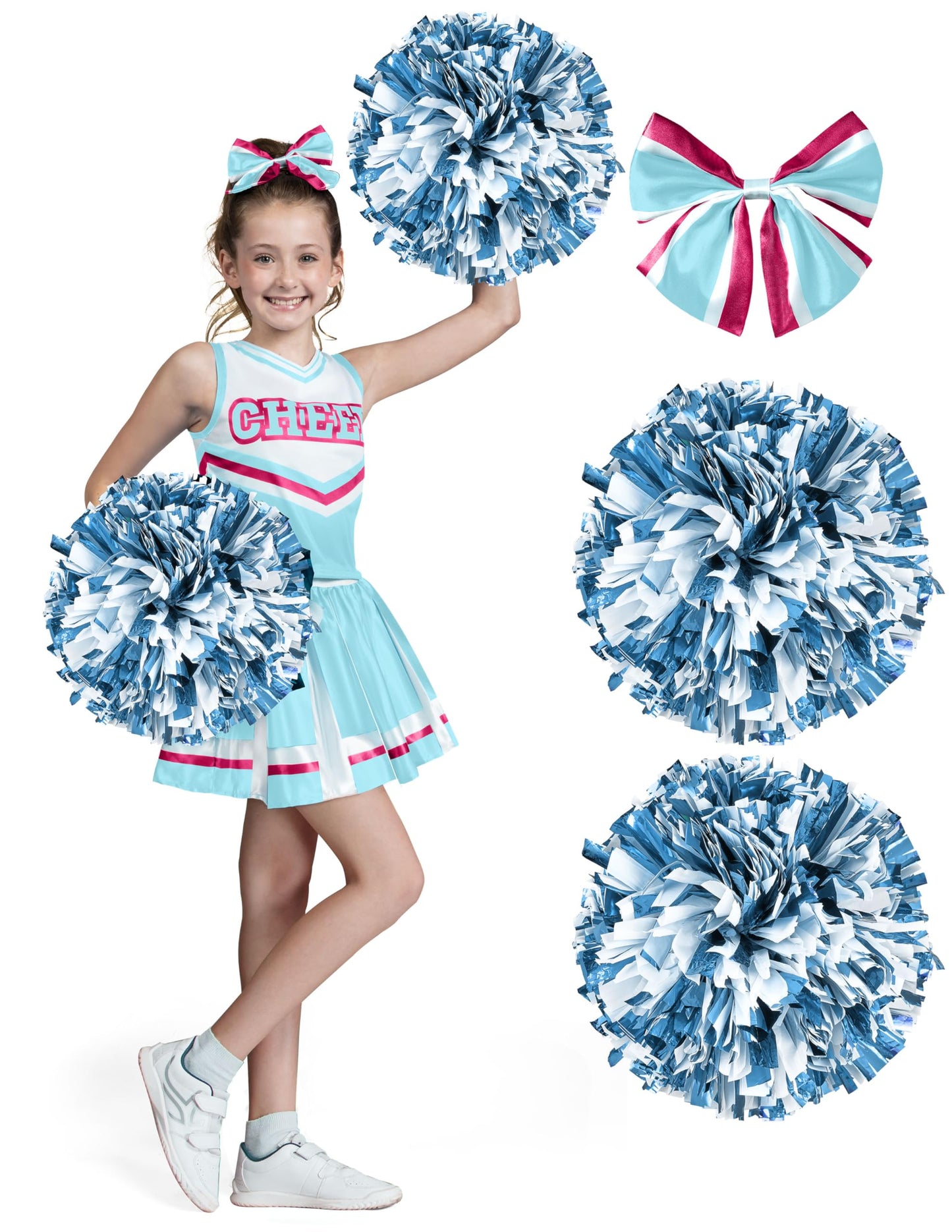 Spooktacular Creations Halloween Girl Cheerleader Costume  Celeste and Pink Cheer Uniform Set  Cute Cheerleading Outfit with Accessories for Halloween Dress-Up  High School Themed Party(L  10-12yrs)