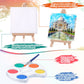 Crtiin Watercolor Paint Sets Mini Paint Set 4x4 Small Painting Canvas with Easel Paints Brush Set Art Party Favors and Watercolo