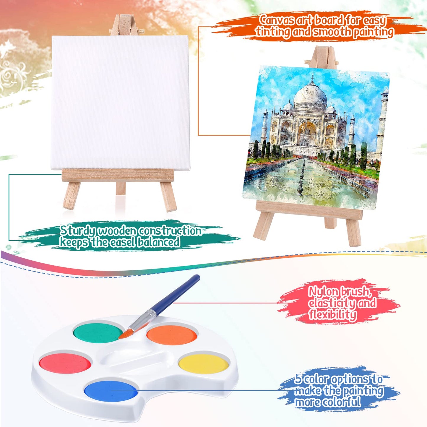 Crtiin Watercolor Paint Sets Mini Paint Set 4x4 Small Painting Canvas with Easel Paints Brush Set Art Party Favors and Watercolo