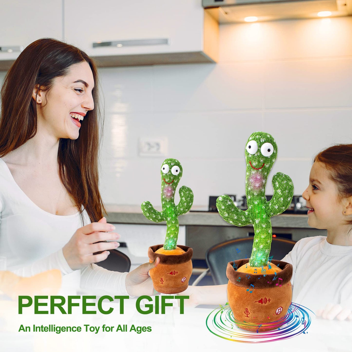 Miaodam Children Song Version Dancing Cactus, Volume Adjustable Talking Cactus Baby Toy Repeats What You Say, Colorful Glowing Talking Cactus Toy Singing 10 Songs, Embroidery Button Safety Cactus Toys