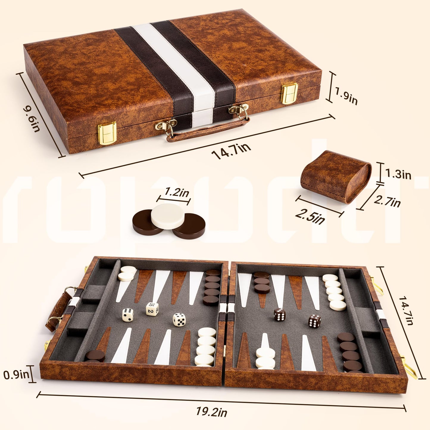 ropoda Backgn Board Game Set (15 Inches) for mature-themeds and Kids - Classic Board Strategy Game - Portable and Travel Backgn Set with enhanced Leather Case - Best Strategy & Tip Guide