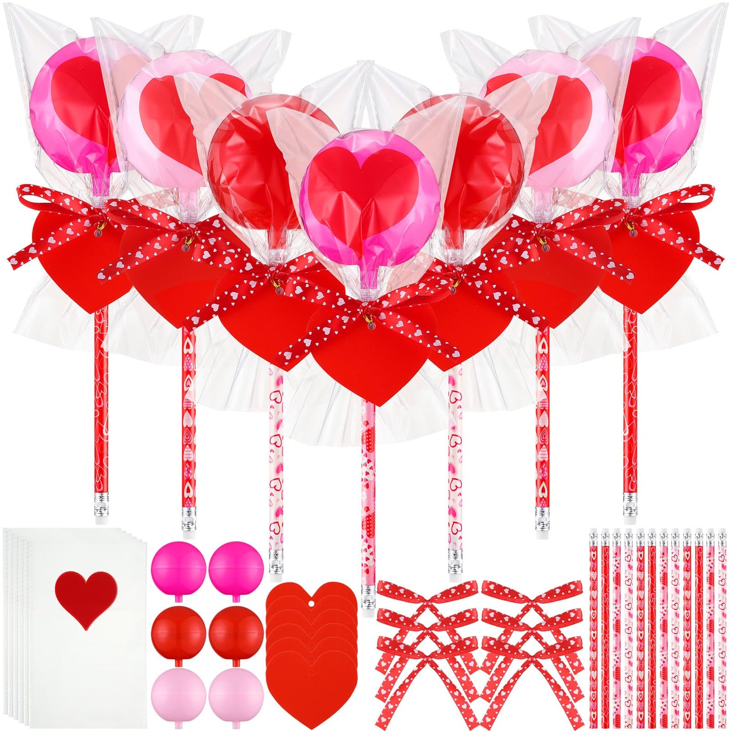 Gemscream 96 Pack Valentine Fillable Candy Container Giant Lollipop Shaped Container Valentine Party Favor Goodie Bag Wrappers F