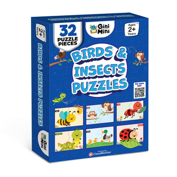 Ginimini Birds & Insects Puzzle For Kids 2 3 4 5 Years | Educational 2 Piece Puzzle For Memory & Motor Skills | Return & Birthda