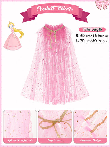 Jiuguva 4 Pcs Princess Cape Girls Princess Cloak Princess Accessories For Little Girls Blue Cape For Kids Cosplay Party (Large)