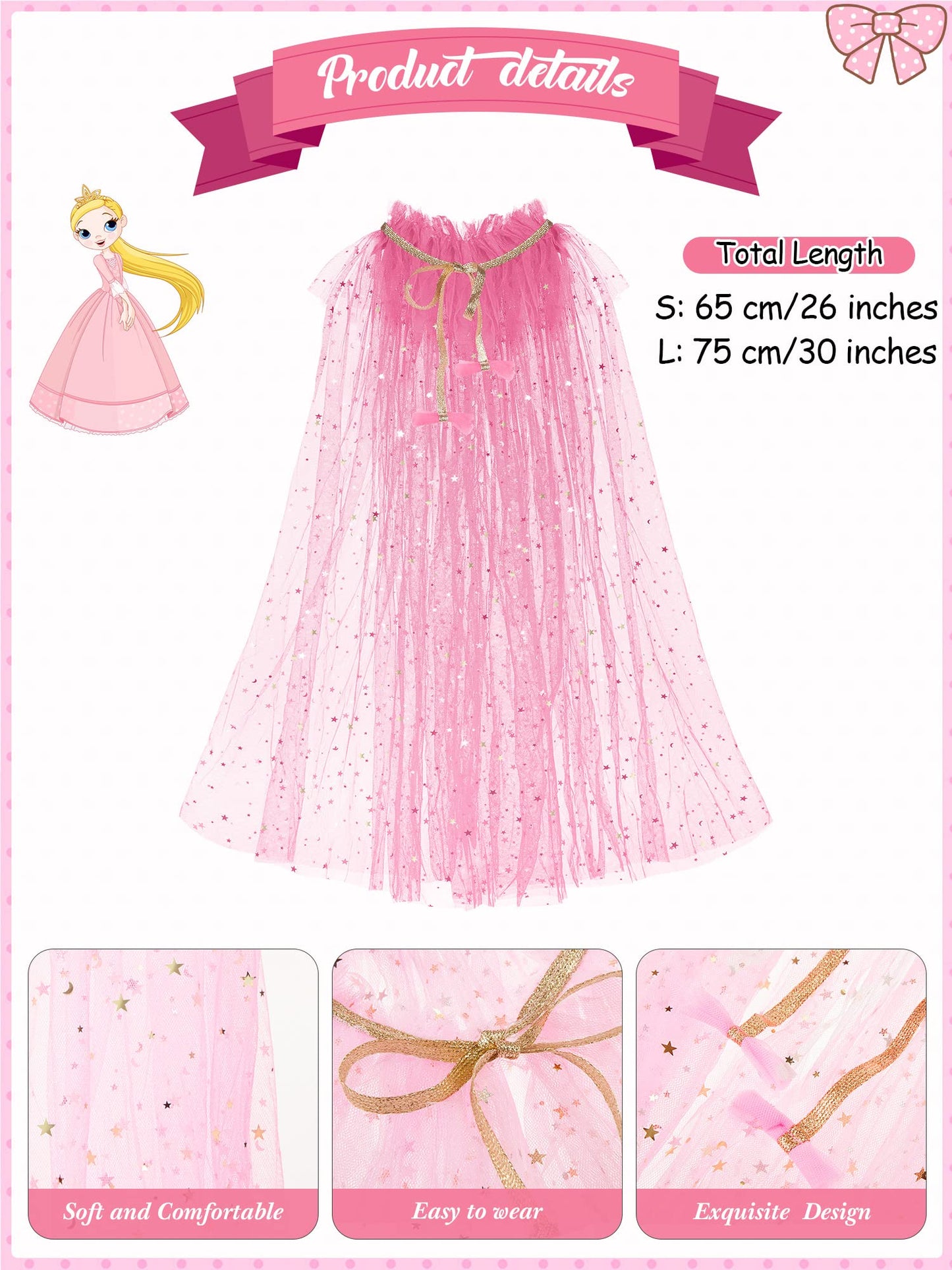 Jiuguva 4 Pcs Princess Cape Girls Princess Cloak Princess Accessories For Little Girls Blue Cape For Kids Cosplay Party (Small)